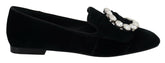 Dolce & Gabbana Black Velvet Crystals Loafers Flats Shoes -   -  Dolce & Gabbana.